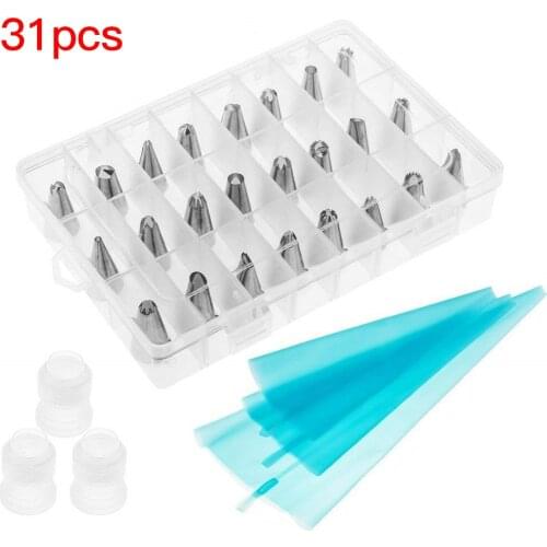 30 Pcs/set DIY Icing Piping Cream Pastry Bag Stainless Steel Piping Nozzle Converter Kitchen Baking Pastry Cake Decorating Tools