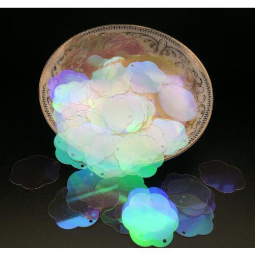 50g/lot PVC Sequins 26mm Flower With 1 Side Hole Plum Blossom Flat Loose Paillette Garment Accessories Transparent White AB