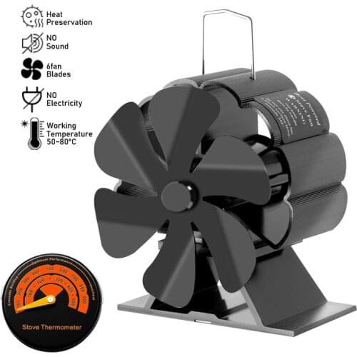 6 Blade Mini Black Fireplace Heat Powered Stove Fan Log Wood Burner Ecofan Quiet Home Fireplace Fan Efficient Heat Distribution