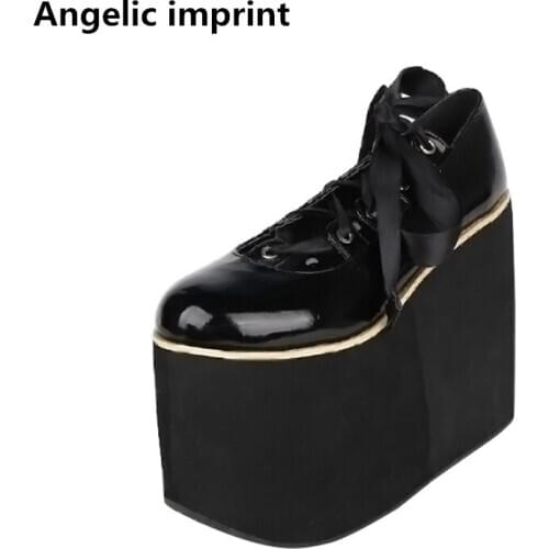Angelic imprint woman mori girl lolita cosplay shoes lady high heels pumps wedges women princess dress party shoes riband 13cm