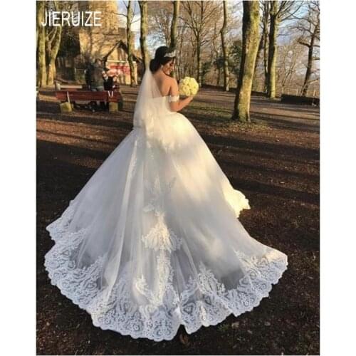 JIERUIZ White Long Princess Wedding Dresses Off Shoulder Lace Appliques Gall Gown Wedding Gowns vestido de noiva Bridal Dresses
