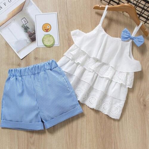 BFORTUNE Girls Clothes Sleeveless Bow Children Baby Kids Clothes T-shirt+Short 2Pcs for Girls Clothes Sets Vetement Enfant Fille