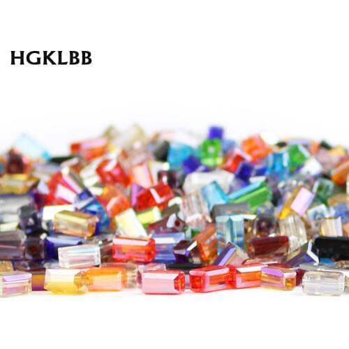 HGKLBB Rectangle Austrian crystal beads 80PCS 3x6mm Square Charm glass Loose Spacer beads for Jewelry making bracelet DIy Perles