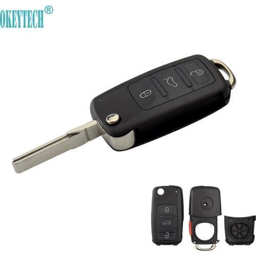 OkeyTech Switchblade Auto Replacement Case Fob Cover 3+ 1 Panic 4 Buttons Flip Remote Car Key Shell for VOLKSWAGEN VW Touareg