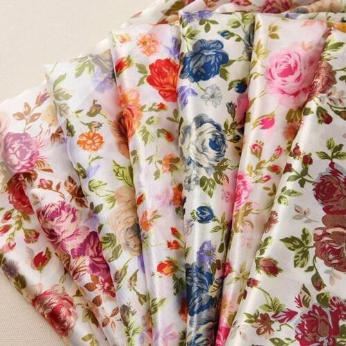 Floral Polyester Printed Satin Decoration DIY Craft Ribbon Shoes, Hats Scarves Lining Dress Fabrics