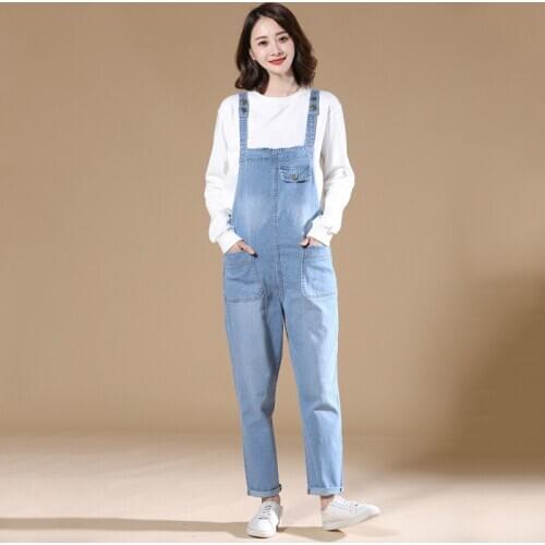 Denim Jeans Spring Women Trousers Suspenders Loose Plus Size 4xl 5xl 6xl Casual Jeans for Girls High Waist Light Blue Rompers