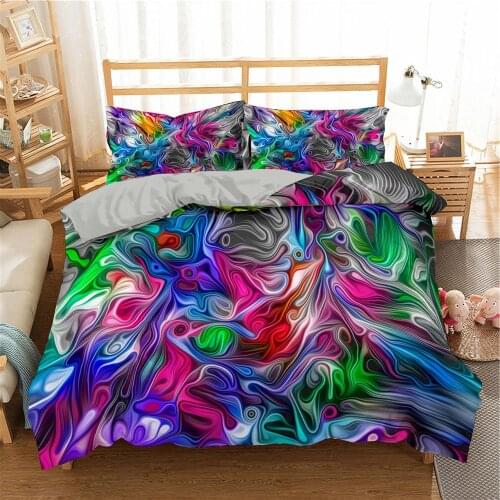 3D Psychedelic Bedding Set 2/3Pcs Abstract Rainbow Color Oil Paintings Duvet Cover Set Single/Double/Twin/Full/Queen/King Size