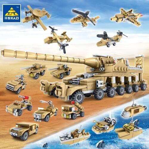 16Pcs/lot Military Vehicle Super Tank Model Army Building Blocks Sets DIY Bricks Kits Educational Toys for Children