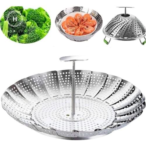 Homlly Stainless Steel Steamer Basket with Telescoping Removable Handle