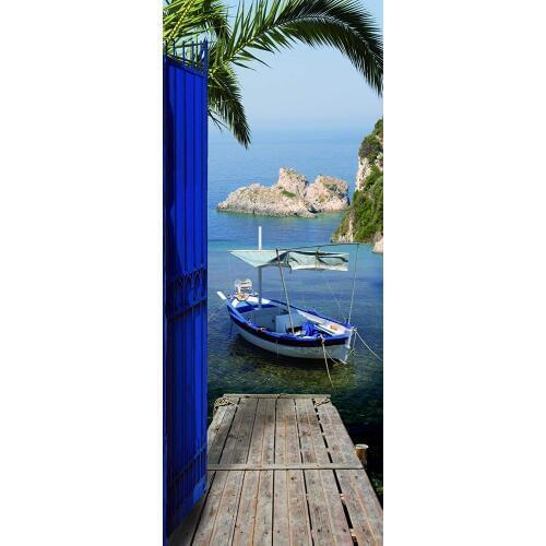 Creative Door Sticker Summer Harbor Hot Door Cover Photo Background Wall Stickers Kitchen Wallpaper Renew Mural Decal Home Decor