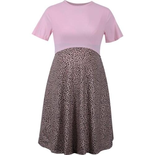 Summer Pregnancy Dress Maternity Clothes Pregnant Leopard Patchwork Short Sleeve Nursing Maternity Women Dress Ropa Premama