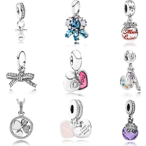 NEW 925 Sterling Silver Bow tie pendant Heart to heart charm Beads Collocation Bracelet DIY bracelet Factory wholesale