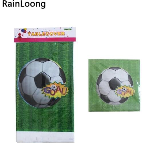 Disposable Plastic Table Cloth Football Table Cover Tablecloth Waterproof And Match Paper Napkin For Sport Party Decoration