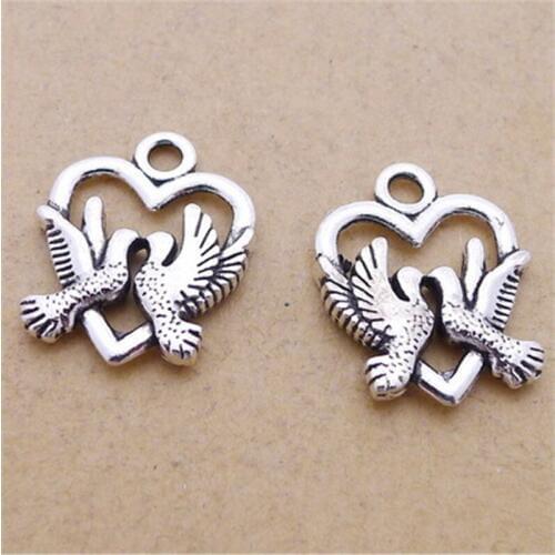 BULK 30 Zinc Alloy Antique Tone Peace Dove Heart Charms for DIY Handmade Making Craft 15*18mm 1.5g