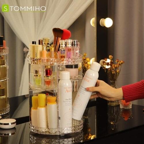 Makeup Organizer 360 Degree Rotating 6 Adjustable Layers Perfume Cosmetic Organizer Transparent Storage Rack Holder