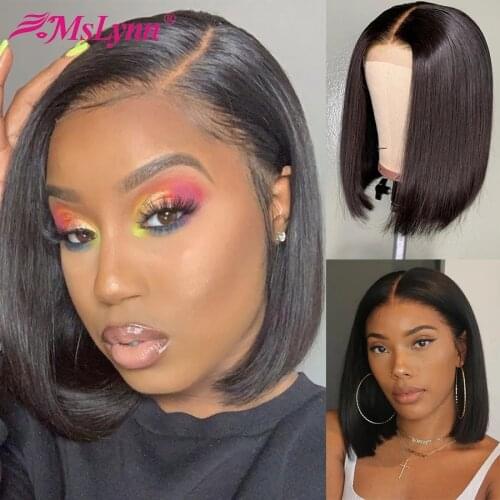 4x4 Bob Lace Front Wigs Closure wig Straight Lace Front Human Hair Wigs For Women Brazilian Short Wigs Mslynn Remy Wig