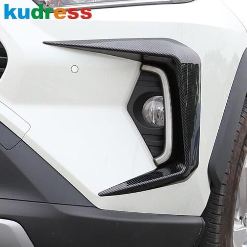 Front Fog Light Lamp Cover Trim For Toyota Rav4 Rav 4 Limited/LE/XLE/Hybrid 2019 2020 2021 Carbon Fiber Car Foglight Trims 2pcs