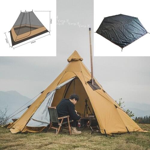 Pyramid Tent Indian Shelter Anti-Rainstorm Outdoor Camping Tent Yurt with Chimney Hole Include Hanging Inner Tent And Bottom Mat