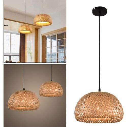 Bamboo Weaving LED Pendant Light, Hanging Chandelier Kitchen Vintage Ceiling Lamps for Bar Restaurant Bedroom Decoration