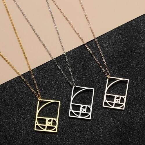 QIAMNI Fibonacci Pendant Chain Necklace Handmade Two Tone Finish Ratio Sacred Geometric Necklaces Math Graduation Teacher Gift