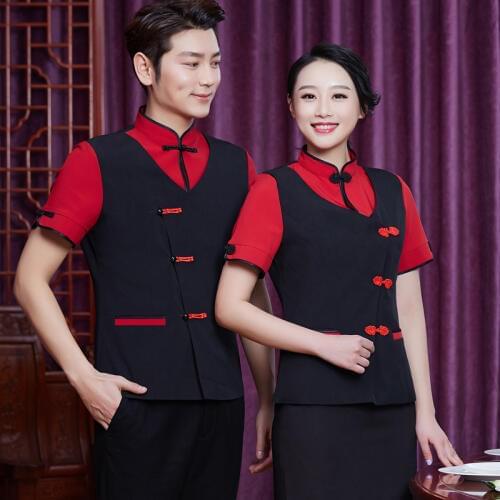 Chafing Dish Shop Waiter Work Clothes Summer Short Sleeve Chinese Restaurant Uniform Hotel Waitress Workwear Cheap Clothing