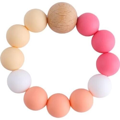 Rainbow Silicone Teething Bracelet Baby Teether Nursing Chew Beads Rattles Toys X5XE