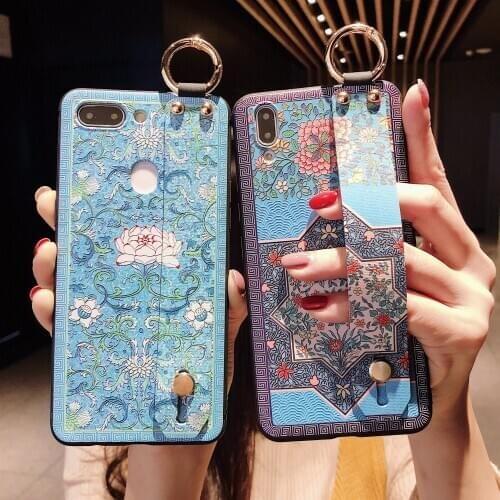 Retro Flower Pattern Wrist Strap Phone Case For huawei p20 p30 p40 Pro Lite Nova 4 5i 6 7 Mate 10 20 30 40 Honor Stand Cover