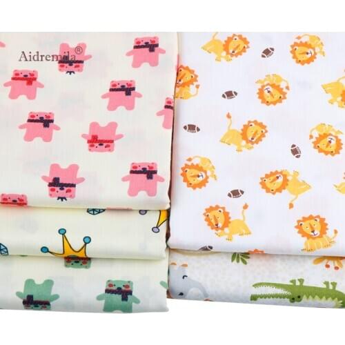Aidremila, 5pcs,Cartoon Printed Twill Cotton Fabric Patchwork Cloth DIY Sewing Quilting Fat Quarters Doll Bags Material 20x25cm