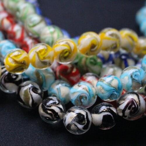 10pcs/lot 12mm 14mm Lampwork Glass Beads With Color Gold rotation Mix Color for earring necklace making