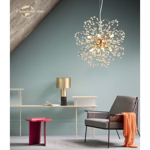 Nordic Dandelion LED Chandeliers Modern Sunflowers Crystal Stainless Steel Gold Pendant Lights Bedroom Living Room Lamps Lustre