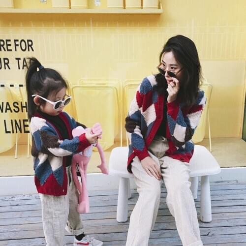 Mother and Daughter Sweater Family Fitted Knit Cardigan 2018 Mother and Child clothes Style Suit Fashion Autumn Coats