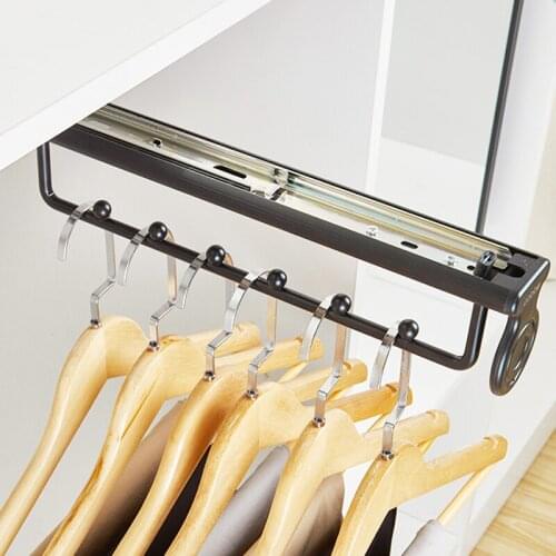 Top Install Clothes-Rack Trousers Rack Telescopic Pants Rack Push-pull Damping Double-row Cabinet Pant Racks Thicken Hardware