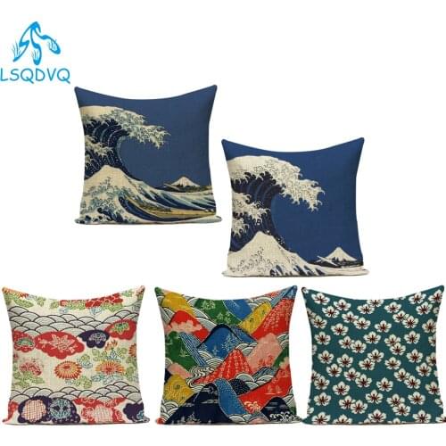 Japanese Fuji Mount Printed Polyester Square Pillow Cushion Cover For Sofa Home Polyester Almofadas