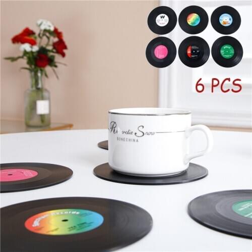 YokiSTG 6 PCS Table Mats Drink Coaster Vinyl Record Table Placemats Creative Coffee Mug Cup Coasters Heat-resistant Nonslip Pad