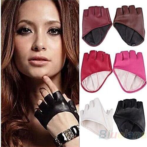 Lady Gloves Fashion Faux Leather Half Finger Gloves Driving Pole Dancing Show Gloves Punk Cool Faux Leather Gloves For Women
