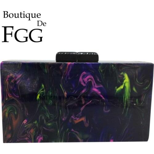 Boutique De FGG Painting Women Black Acrylic Clutch Bags Evening Party Dinner Purses and Handbags Chain Shoulder Crossbody Bag