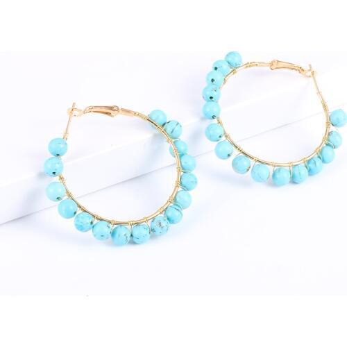 Women Natural Strawberry Crystal Dangling Earrings Amethysts India Onyx Large Cirlcle Hanging Pierced Earring Hoops Jewelry 51mm