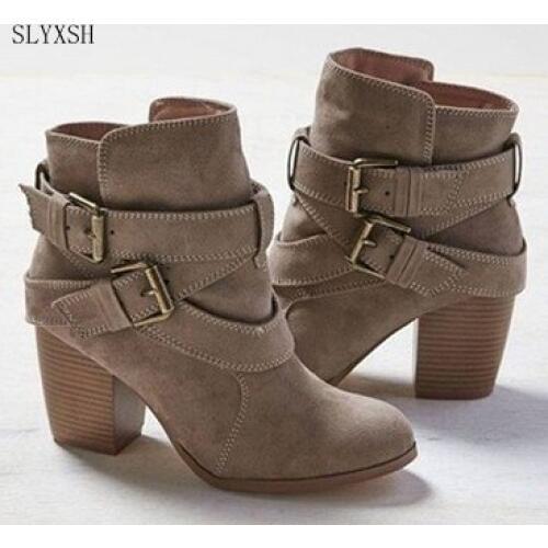Size 35-42 Autumn Winter Women Boots Casual Ladies shoes boots Suede Leather ankle boots High heeled zipper Snow boot