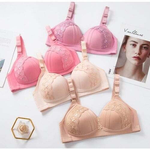Women Sexy Solid Color Floral Embroidery Push Up Brassiere Thin Cup Bra Bralette