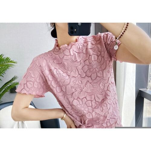 2021 summer new Miyake pleated top womens loose large size split T-shirt women casual fashion comfortable pleated clothes women
