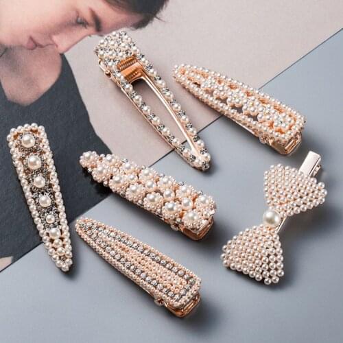 1pcs Vintage Imitation Pearl Hairpins For Women Girls Gifts Gold Color Hair Clips Crystal Rhinestones Hair Accessories Jewelry