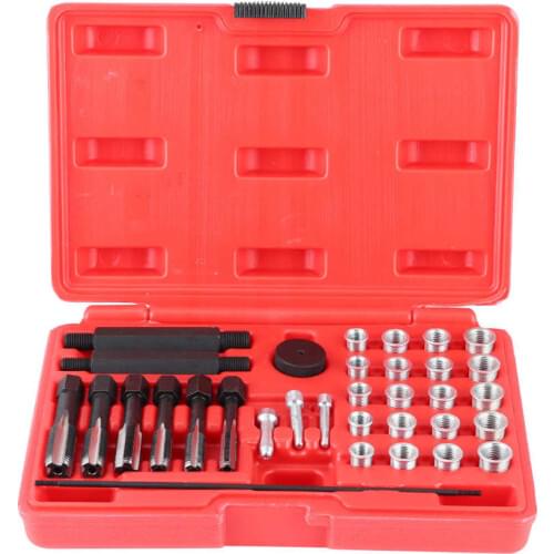 Overseas 33pcs Glow Plug Thread Repair Kit Tap Insert Driver Guide Pin Thread Insert Tool Set Glow Plug Insert Driver New