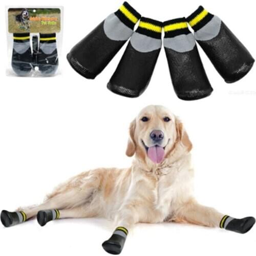 4Pcs/Set Outdoor Waterproof Dog Socks Rain Wear Non-Slip Anti Skid Cotton Elastic Shoes With Fixed Belt For All Breeds