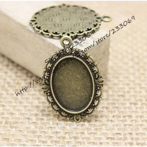 40pcs/lot Antique bronze alloy 22*30mm (Fit 13*18mm DIA) oval filigree cameo pendant blanks settings, pendant bezel T0133