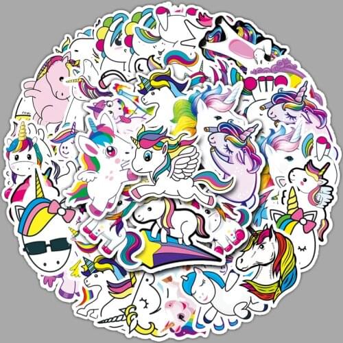 50pcs Rainbow Unicorn Cartoon Graffiti Sticker for Laptop Scooter Mobile Phone Car Waterproof Decorative Sticker Pack
