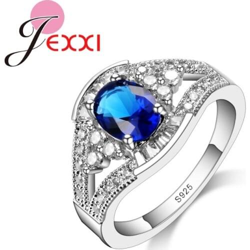 Shiny Red/Blue Option Women Finger Rings for Wedding Party 925 Sterling Silver Brand Jewelry Paved Oval Clear Zircon Stone