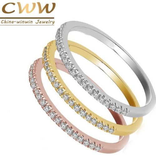 CWWZircons 3 Tones Color High Quality Micro Pave CZ OL Brand Jewelry Fashion Cubic Zirconia Engagement Ring for Women R094