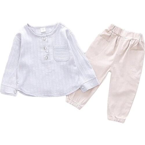 Children Clothing Sets Toddler Cotton And Linen Long-Sleeved Shirt + Pants Fashion 2-Piece Kids Boys Costume Clothes Suit