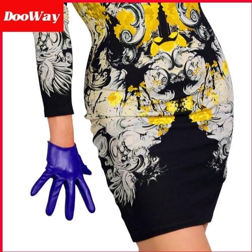 DooWay Womens Short Faux Leather Gloves Winter Warm Purple 16cm 6-inches