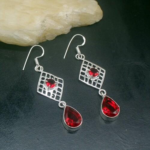 Gemstonefactory Big Promotion 925 Silver Amazing Teardrop Red Garnet Jewelry Women Ladies Gifts Dangle Drop Earrings 20212105